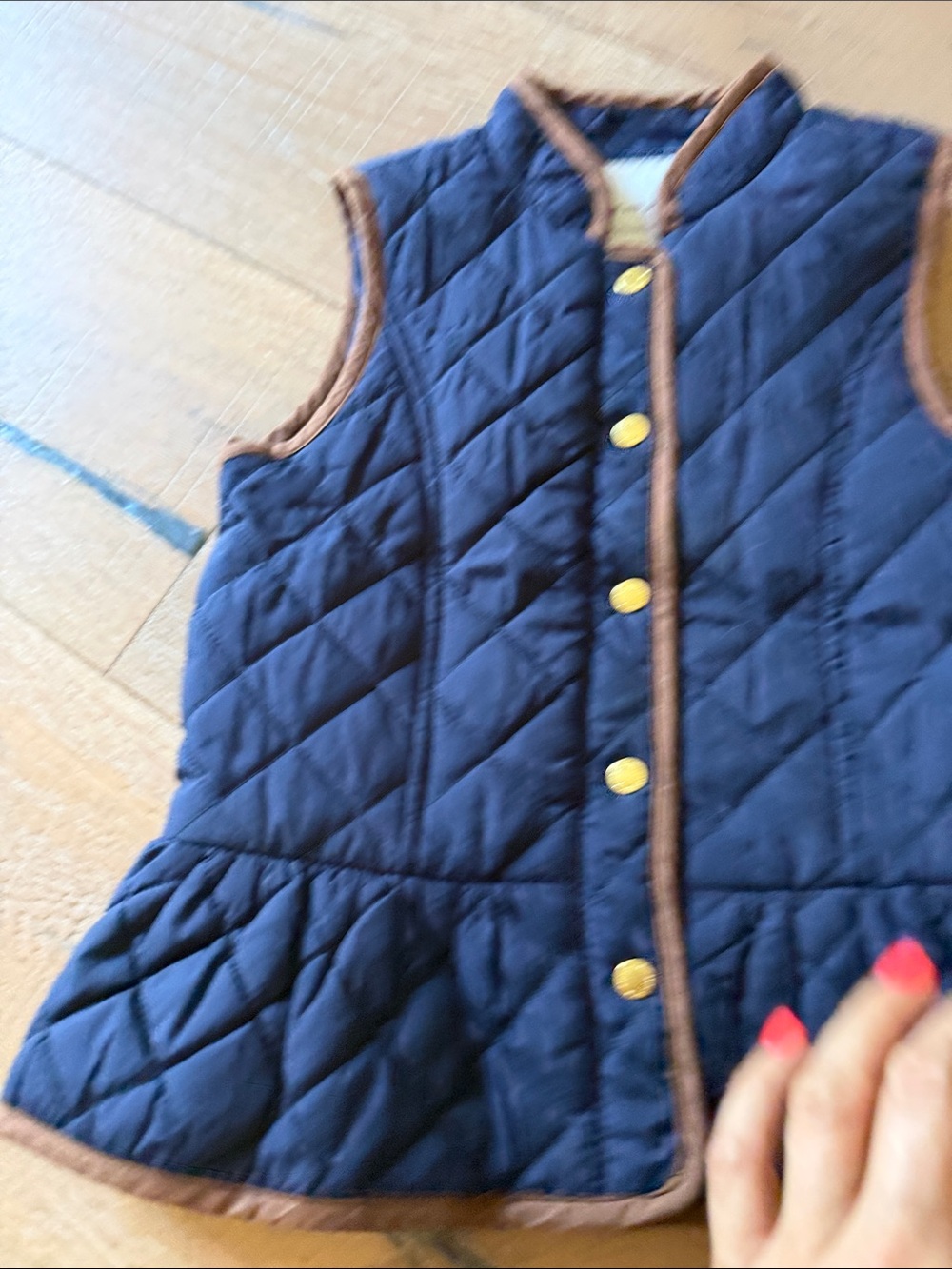 Janie and Jack Quilted Navy Vest with Brown Trim